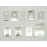 Ten assorted 1g pure silver bars P&P group 1 (£16 for the first item and £1.50 for subsequent items)