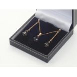 Matching 9ct gold sapphire and diamond earring and pendant set P&P group 1 (£16 for the first item