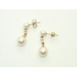 18ct gold pearl and diamond drop earrings, 3.2g P&P group 1 (£16 for the first item and £1.50 for