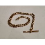 9ct gold 26 cm watch chain with T-bar and crocodile clip, 15.8g