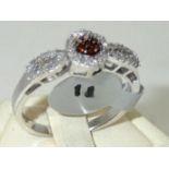Ladies silver, white and brandy coloured diamond ring Size Q 2.6g P&P group 1 (£16 for the first