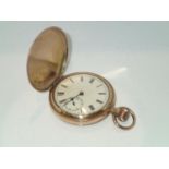 Gents gold plated Waltham crown wind full hunter pocket watch no 822947. Working at lotting up P&P