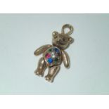 9ct gold articulated stone set teddy bear pendant, H: 25 mm, 8.2g P&P group 1 (£16 for the first