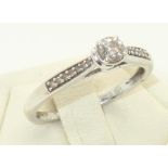 9ct white gold diamond engagement ring, with diamond shoulders, size M, 1.8g P&P group 1 (£16 for