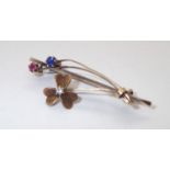 15ct flower head brooch set with diamond, sapphire and ruby, 3.8g P&P group 1 (£16 for the first