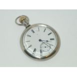 White metal crown wind pocket watch with subsidiary seconds dial. Working at lotting up. P&P group 1