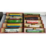 10x Assorted HO Scale Wagons / Coaches - Fitted with Kaydee Couplings, Supplied in Leatherette