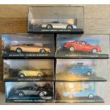 7x 1/43 Scale James Bond Die Cast Model Cars - All Contained in Plastic Case Boxes P&P group 2 (£