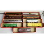 9x Assorted HO Scale Wagons / Coaches - Fitted with Kaydee Couplings, Supplied in Leatherette