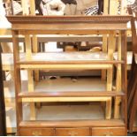 Mid Century oak kitchen shelf display unit with three lower drawers. This lot is not available for