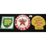 Three cast iron signs Texaco, BP and Shell Texaco. P&P Group 2 (£18+VAT for the first lot and £2+VAT