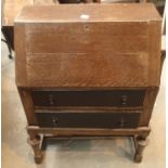 Vintage oak bureau with drop front and two drawers
