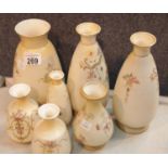 Collection of blush ivory vases inc Crown Devon tallest H: 30 cm.This lot is not available for in-
