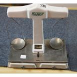 Unusual pair of Avery chemist 2oz scales, Enameled finish with two drawers. H: 30 cm. P&P Group