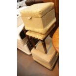 Three upholstered foot stools and a metal fireguard. This lot is not available for in-house P&P,