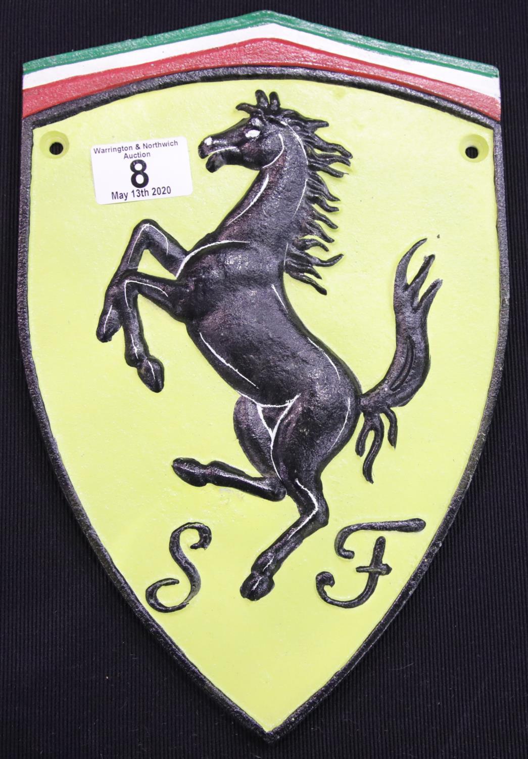 Cast iron Ferrari sign H: 29 cm. P&P Group 2 (£18+VAT for the first lot and £2+VAT for subsequent