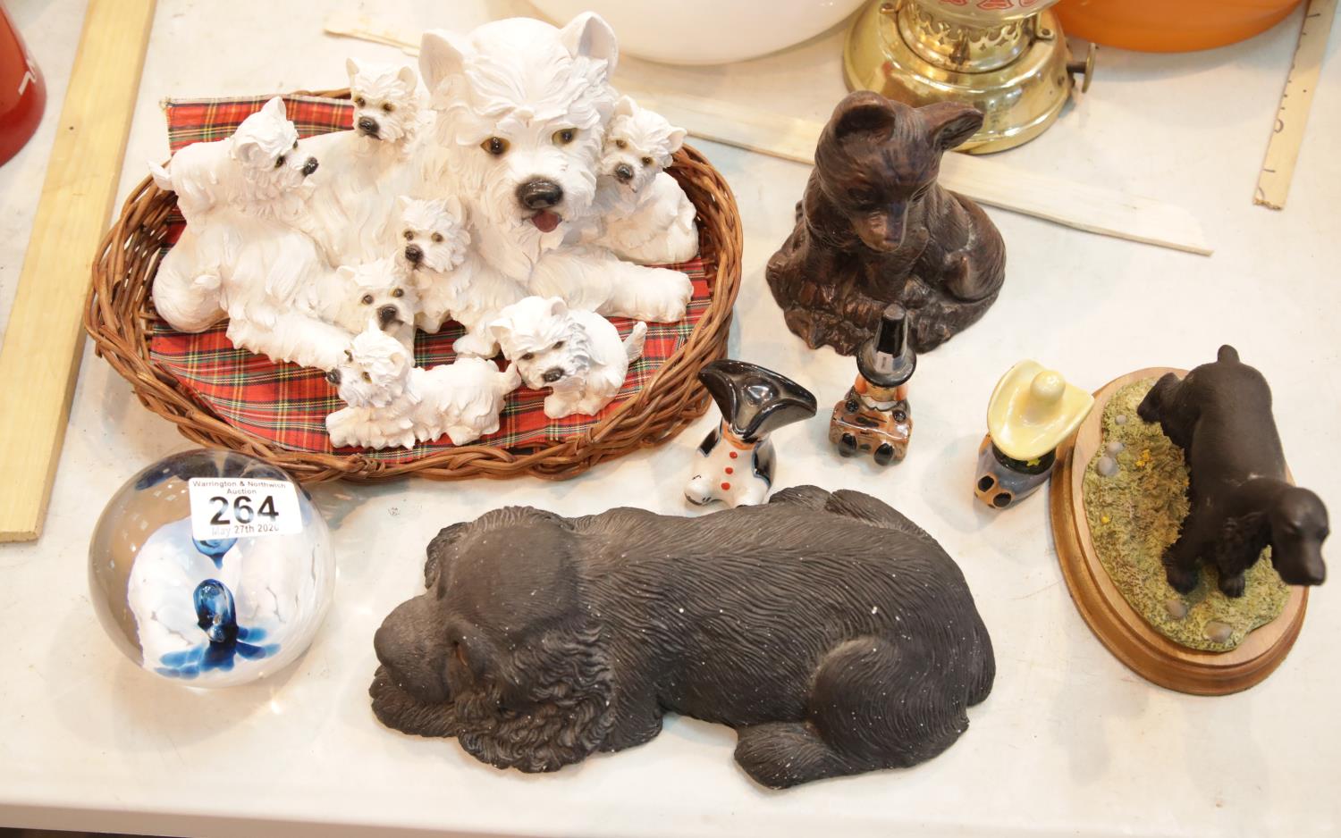 Collection of dog figurines including a sandstone example and a paperweight. P&P Group 2 (£18+VAT