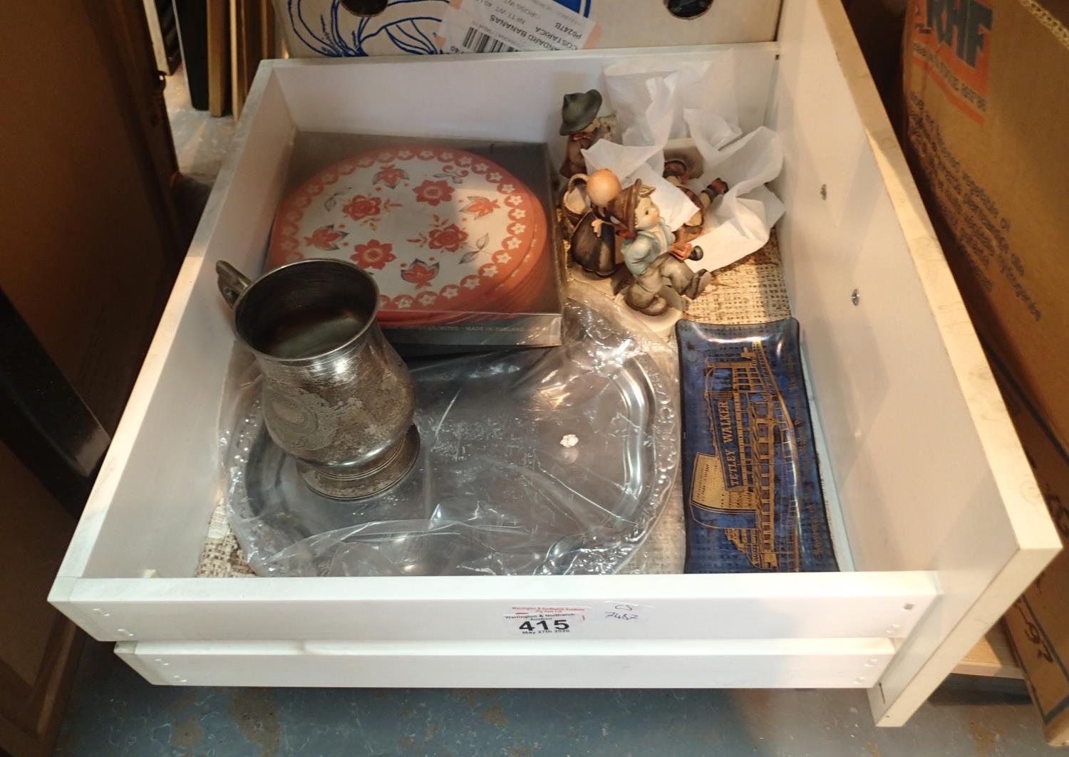 Box of mixed items including silver plate and Hummel figurines etc.This lot is not available for