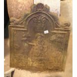 Large antique cast iron fire back with figure named TERRA. 60 x 70 cm. This lot is not available for