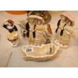 Mixed Victorian ceramics including miniature Staffordshire spill holders etc. This lot is not