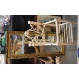 Gilt framed wall mirror 120 x 40 cm and a steel corner table frame with raised back panel. This