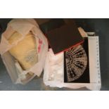 Box of vintage lacework with a workbook. P&P Group 1 (£14+VAT for the first lot and £1+VAT for