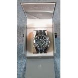 Old new stock boxed Globenfeld black metal multi dial wristwatch on rubber and metal strap. P&P