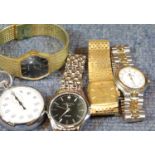 Four gents wristwatches and a stopwatch. P&P Group 1 (£14+VAT for the first lot and £1+VAT for
