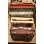 Four retro transistor radios, two Dansette, Bush and Regentone. This lot is not available for in-