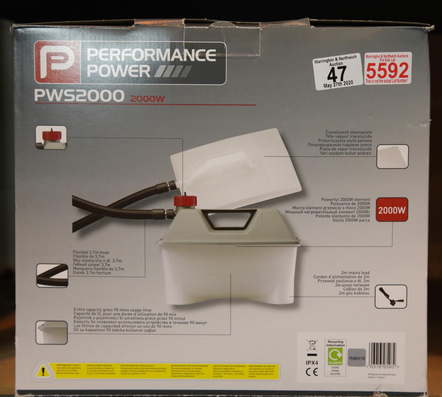 Performance Power PWS2000 boxed wallpaper stripper. P&P Group 2 (£18+VAT for the first lot and £2+