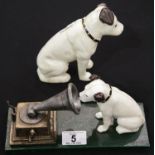 Cast iron Nipper moneybox & Nipper with gramophone moneybox H: 14 cm. P&P Group 2 (£18+VAT for the