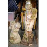 Tall garden figurine of bathing female and small cast water feature H: 95 cm. This lot is not