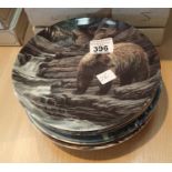Eight decorative Dominon china wall plates by Paul Krapf of wild and free animals of Canada. This