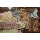 Large framed and glazed tiger picture and other pictures. This lot is not available for in-house P&
