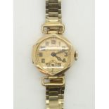 Way Land Watch Co 9ct gold Chronograph wristwatch on a 9ct gold expanding bracelet, faint