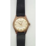 Vintage gents Chalet gold plated 21 jewel wristwatch on a leather strap. Working at lotting. P&P