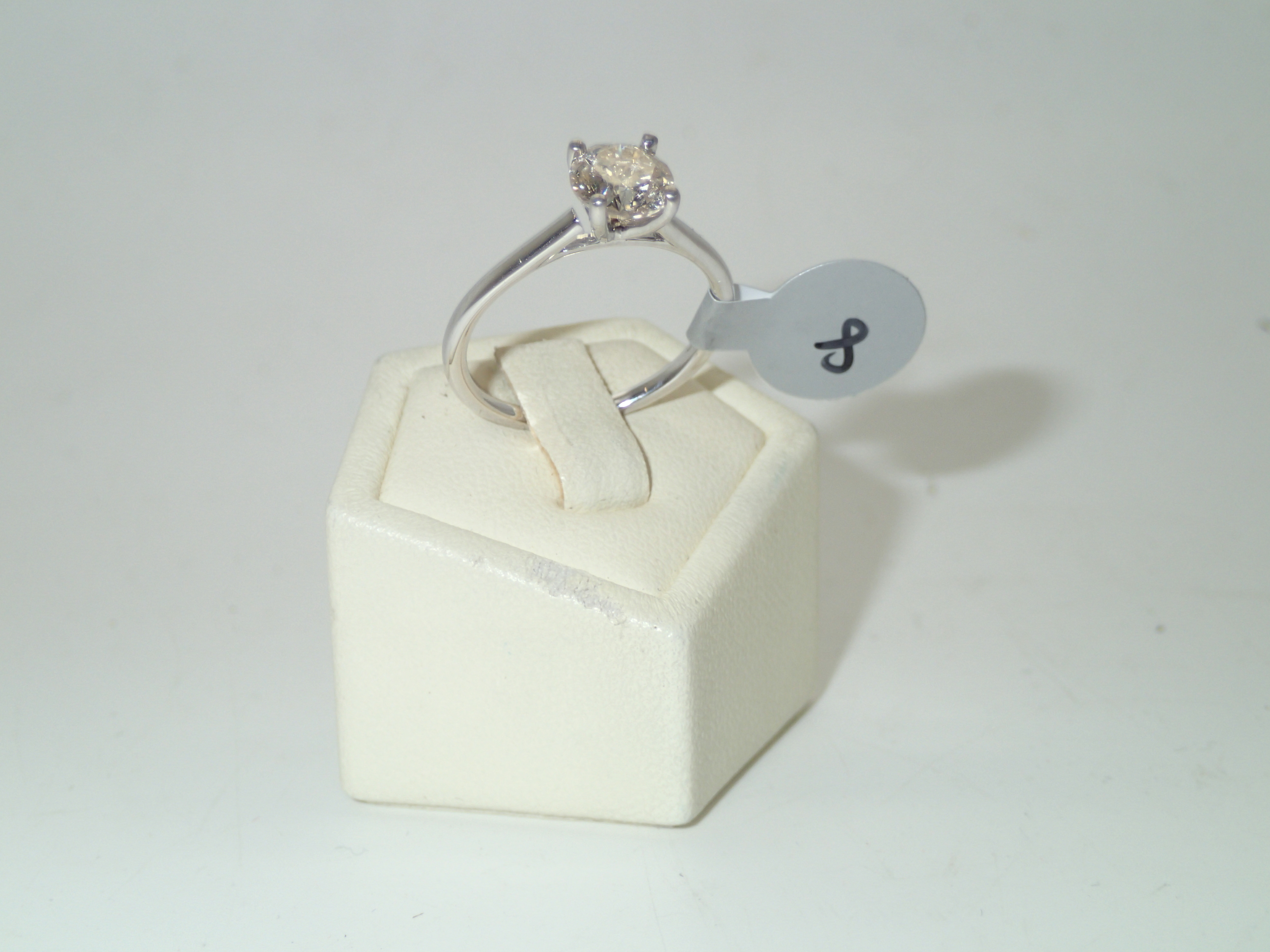 Ladies 18ct white gold (gold colour) 1.00ct four claw diamond solitaire ring Size M/N 2.5g P&P group