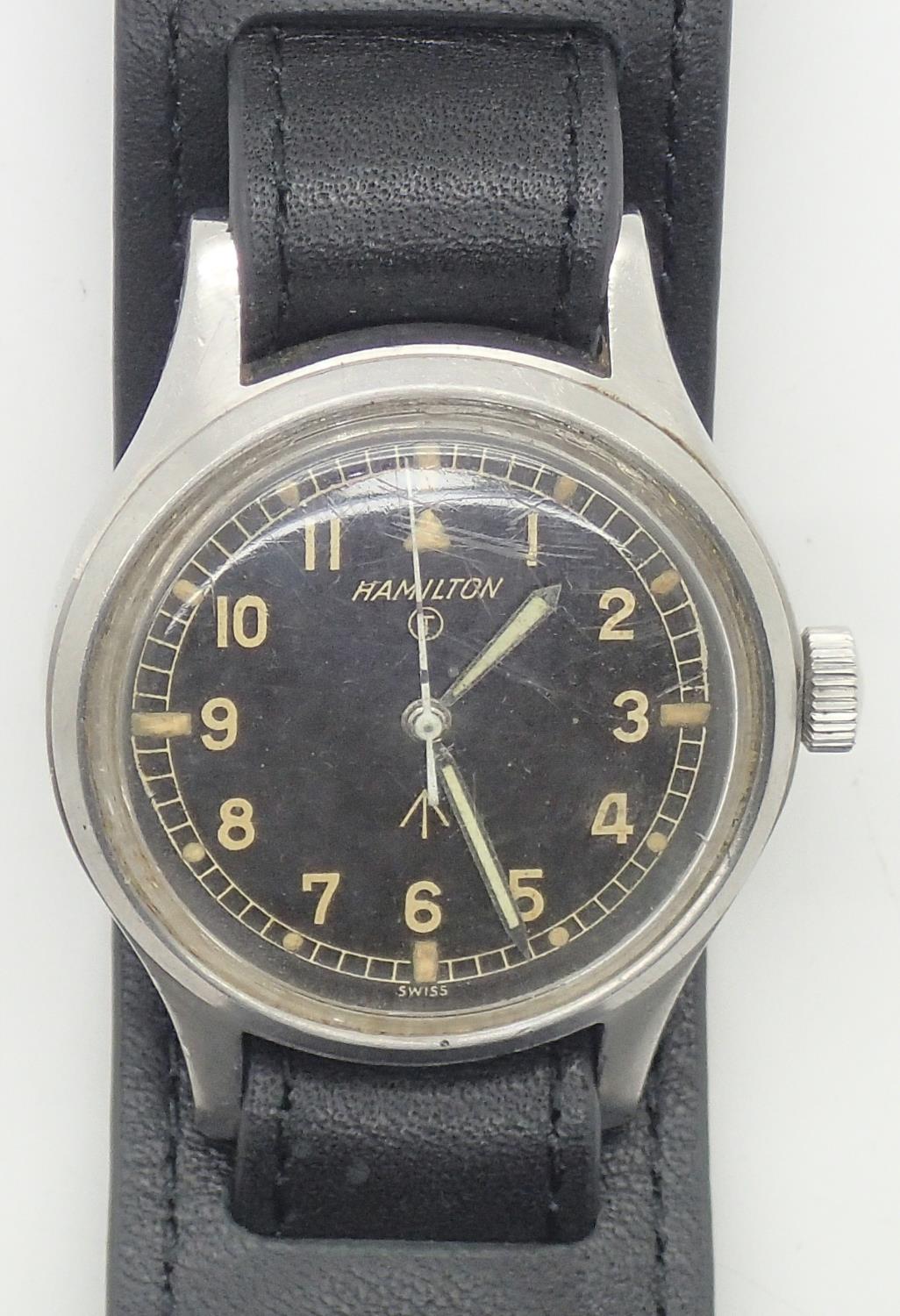 Vintage 1960s Hamilton Military Pilot wristwatch with crows foot and 6B-9101000 H0542 M verso Kept