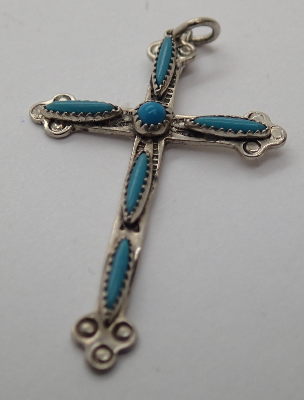 Sterling silver turqouise set ornate cross