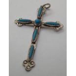 Sterling silver turqouise set ornate cross