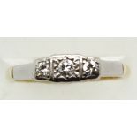 Antique 18ct gold and platinum three stone diamond ring, size N, 2.9g. P&P Group 1 (£14+VAT for