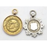 9ct gold fishing medal/fob, 5.1g, together with a presumed silver fob. P&P Group 1 (£14+VAT for