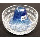 Adrian Sankey signed fluted blue glass lamp shade, H: 12 cm and a cut glass fruit bowl. Condition