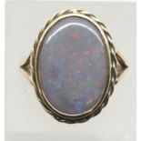 9ct gold large opal set D ring with rope edge setting, opal H: 20 mm, size L/M, 5.9g. P&P Group