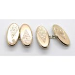 9ct gold pair of oval engraved cufflinks, 3.9g. P&P Group 1 (£14+VAT for the first lot and £1+VAT