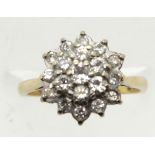 Vintage 18ct gold diamond flower head cluster ring, size K, 3.9g. P&P Group 1 (£14+VAT for the first