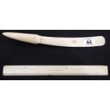 A 19thC ivory 12" ruler marked for Baker, High Holborn, and a 19thC ivory letter opener L: 31.5