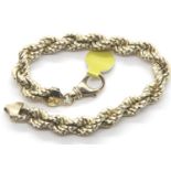 Italian gold plated silver rope bracelet, L: 20 cm. P&P Group 1 (£14+VAT for the first lot and £1+