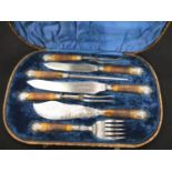 Seven piece James Deakin & Son's horn handled, silver plated carving and fish serving set. P&P Group