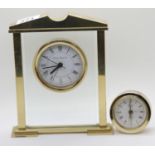 London Clock Co brass mantel clock and a small Rapport alarm clock. P&P Group 2 (£18+VAT for the